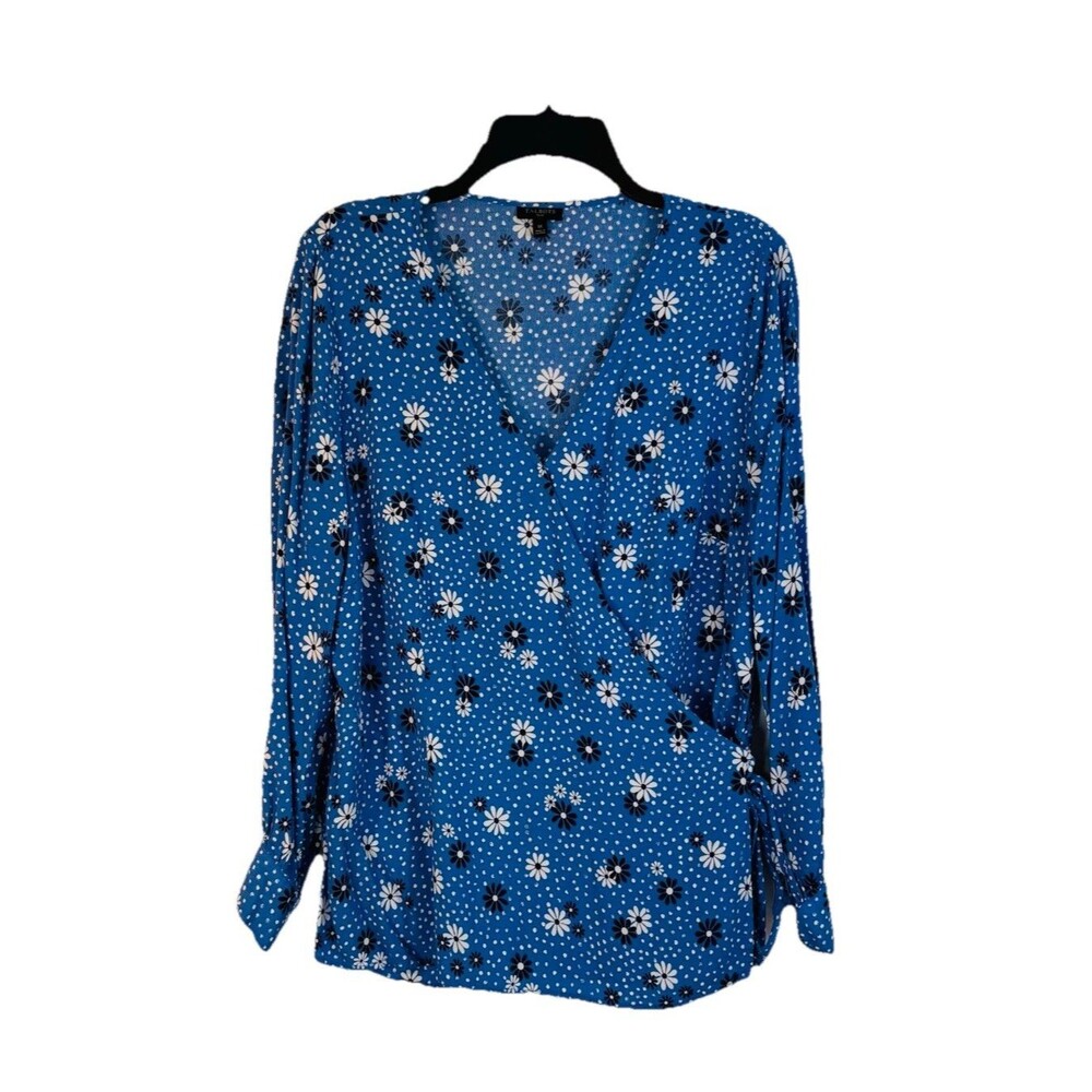 Talbots Women’s 1X Blue White Floral Print Long Sleeve V Neck Belted Tunic